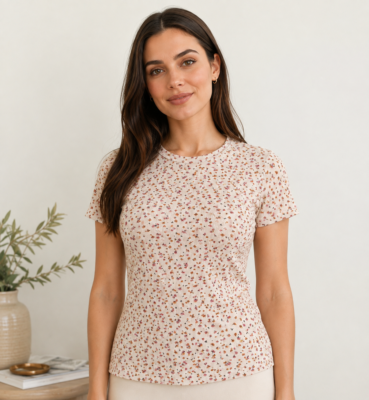 تیشرت کبریتی اچ اند ام H&M طرح گل قرمز